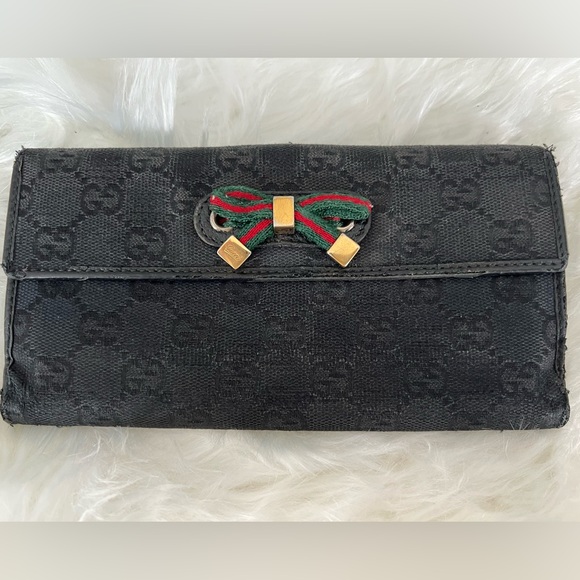 🖤 Vintage Gucci GG Monogram Bow Wallet | Classic Black Canvas 🖤 - Picture 1 of 7